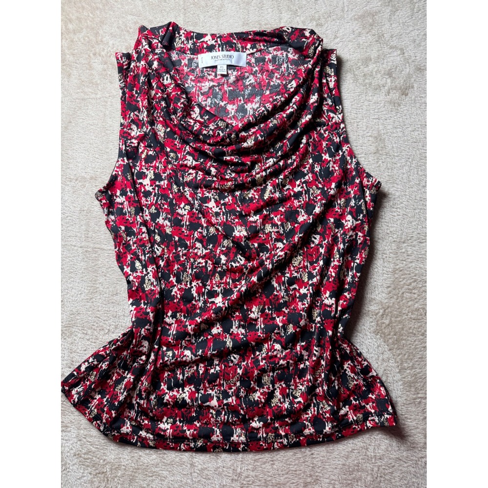 Jones Studio Separates  Abstract Cowl Neck Sleeveless Top PS 90s style Mob wife